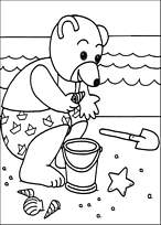 coloriage petit ours brun ramasse des coquillages